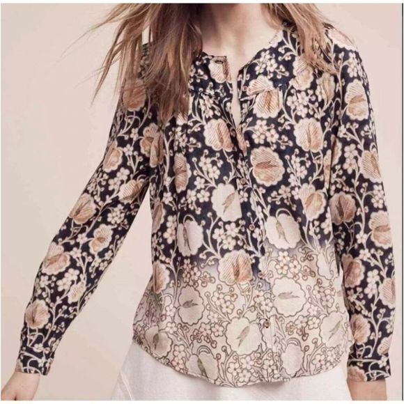 Anthropologie Maeve Floral Orli Bibbed Buttondown Size S - Picture 1 of 8